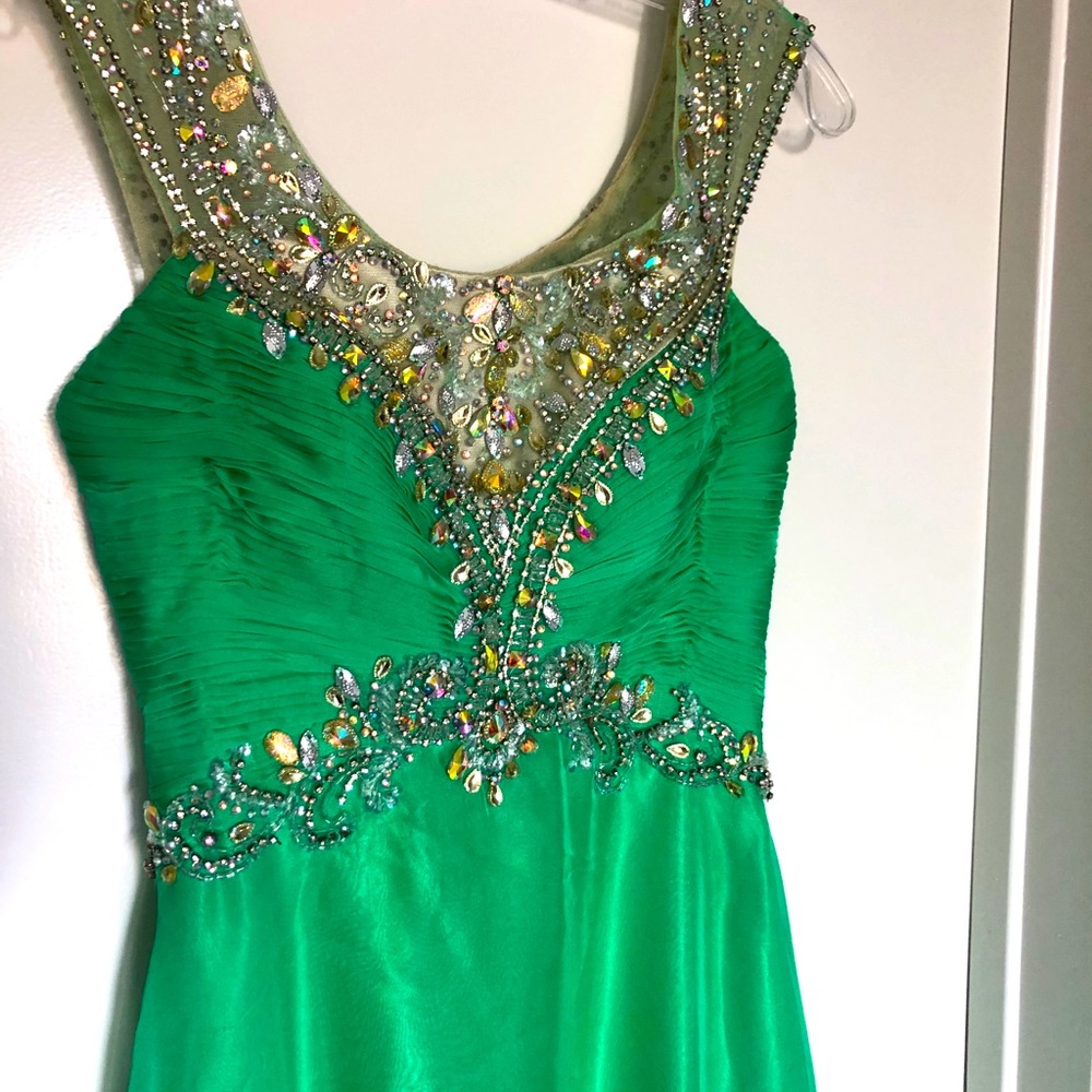 Green Beaded Gown. Size 0